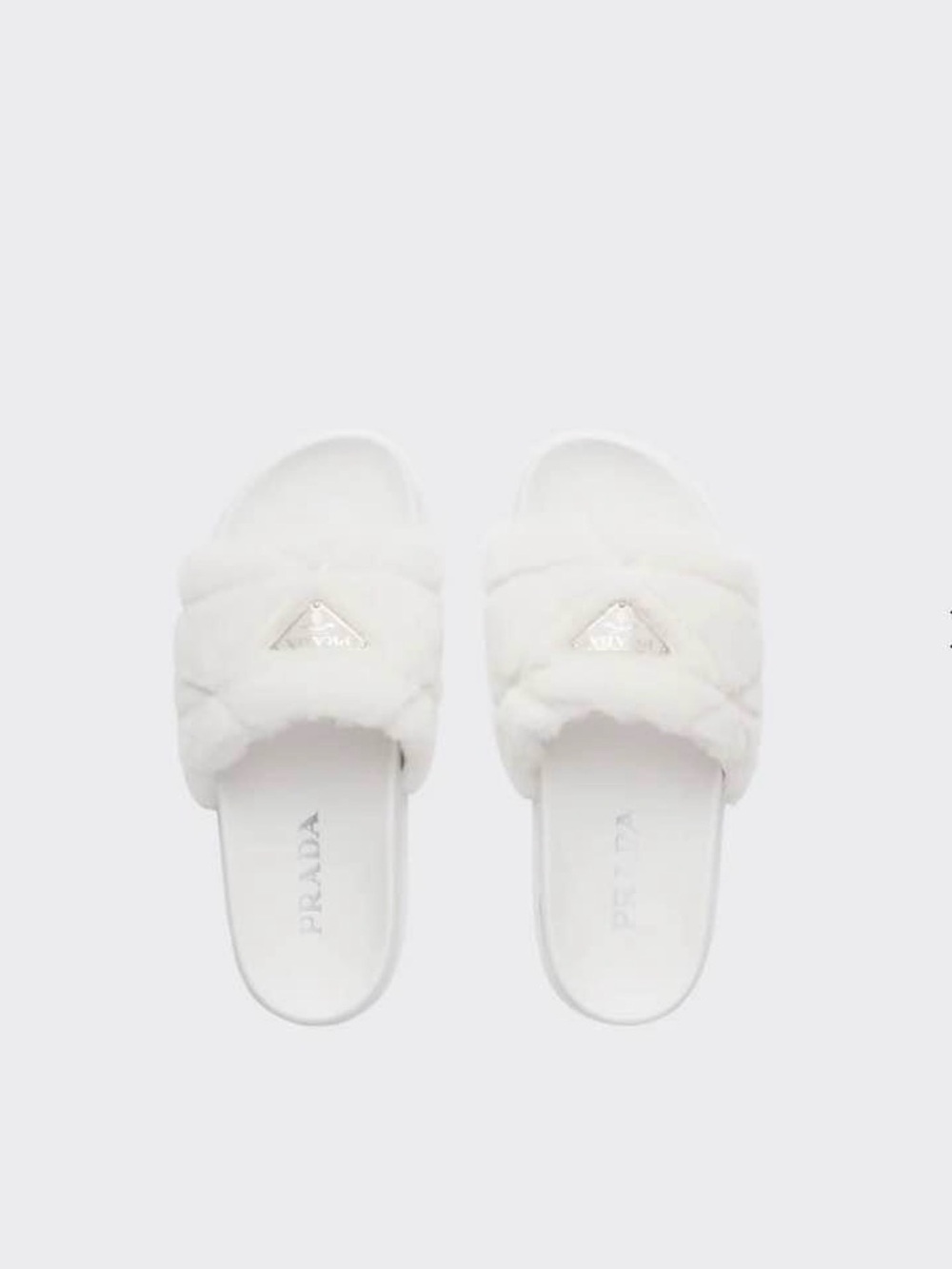 Prada Quilted Faux-Fur Slide Sandals in White